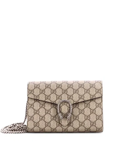 Pre-owned Gucci Dionysus Chain Wallet Gg Coated Canvas Small Crossbody Bag In Brown