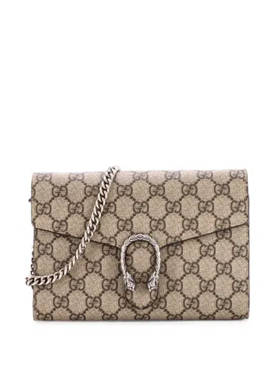 Pre-owned Gucci Dionysus Chain Wallet Gg Coated Canvas Small Crossbody Bag In Brown