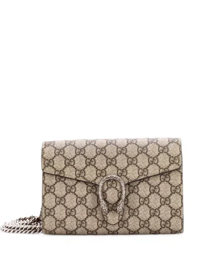 Pre-owned Gucci Dionysus Chain Wallet Gg Coated Canvas Small Crossbody Bag In Brown