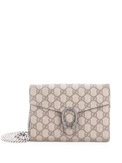 Pre-owned Gucci Dionysus Chain Wallet Gg Coated Canvas Small Crossbody Bag In Brown