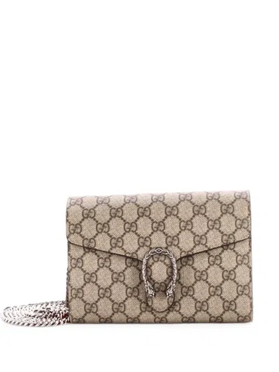 Pre-owned Gucci Dionysus Chain Wallet Gg Coated Canvas Small Crossbody Bag In Brown