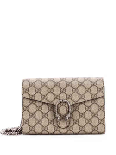 Pre-owned Gucci Dionysus Chain Wallet Gg Coated Canvas Small Crossbody Bag In Brown