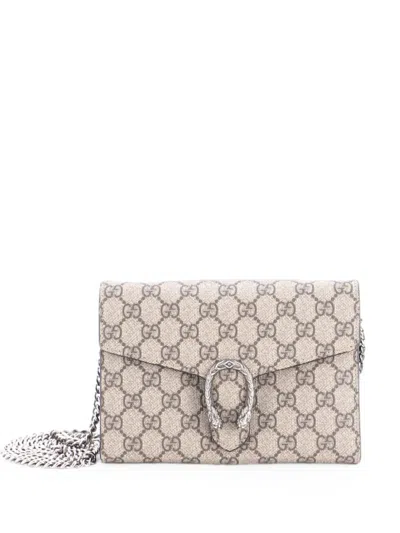 Pre-owned Gucci Dionysus Chain Wallet Gg Coated Canvas Small Crossbody Bag In Brown