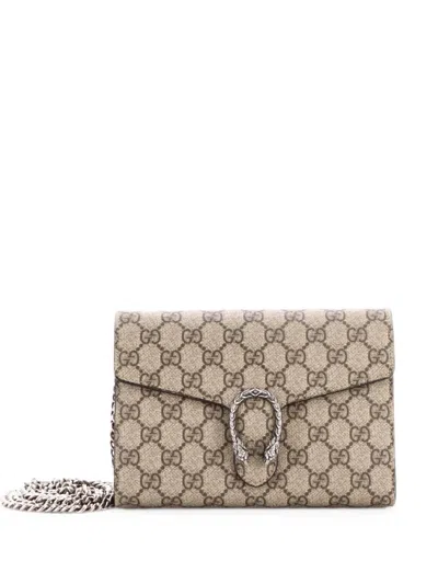 Pre-owned Gucci Dionysus Chain Wallet Gg Coated Canvas Small Crossbody Bag In Brown