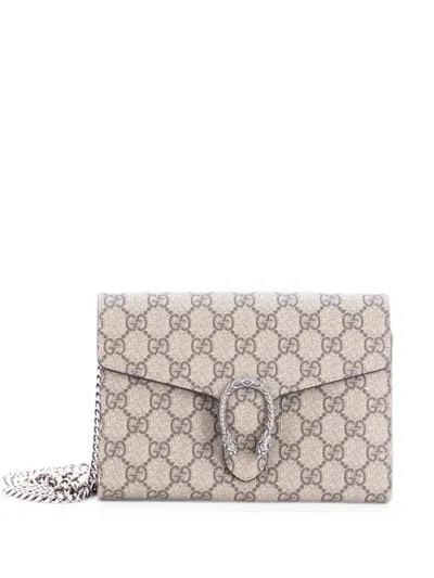 Pre-owned Gucci Dionysus Chain Wallet Gg Coated Canvas Small Crossbody Bag In Brown