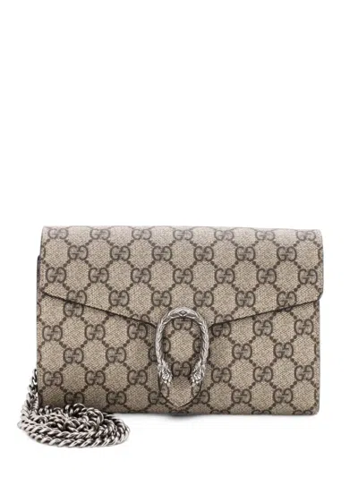 Pre-owned Gucci Dionysus Chain Wallet Gg Coated Canvas Small Crossbody Bag In Brown