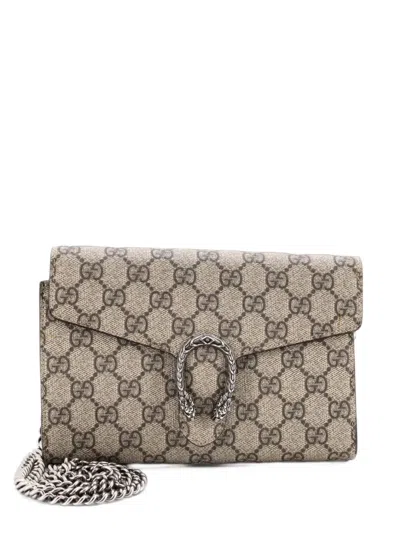 Pre-owned Gucci Dionysus Chain Wallet Gg Coated Canvas Small Crossbody Bag In Brown