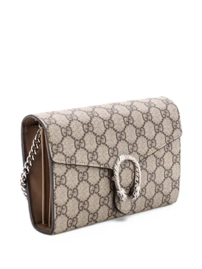 Pre-owned Gucci Dionysus Chain Wallet Gg Coated Canvas Small Crossbody Bag In Brown