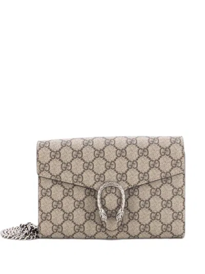 Pre-owned Gucci Dionysus Chain Wallet Gg Coated Canvas Small Crossbody Bag In Brown