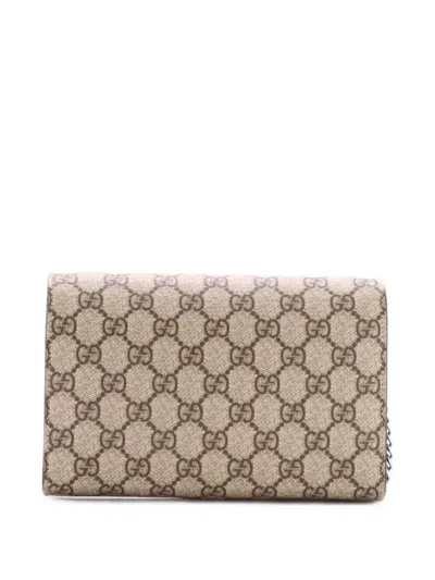 Pre-owned Gucci Dionysus Chain Wallet Gg Coated Canvas Small Crossbody Bag In Brown