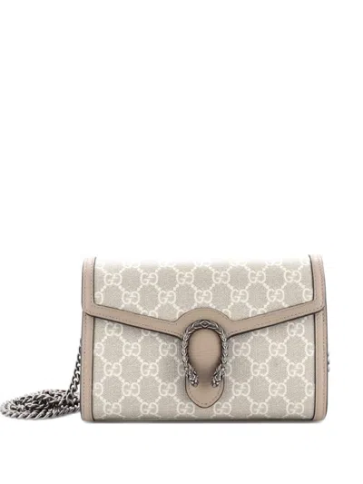 Pre-owned Gucci Dionysus Chain Wallet Gg Coated Canvas Small Crossbody Bag In Neutral