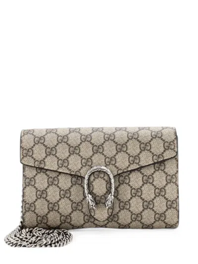 Pre-owned Gucci Dionysus Chain Wallet Gg Coated Canvas Small Crossbody Bag In Neutral