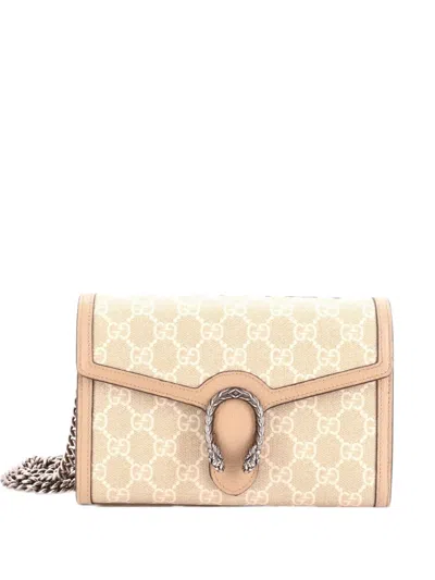 Pre-owned Gucci Dionysus Chain Wallet Gg Coated Canvas Small Crossbody Bag In Neutrals