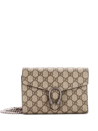Pre-owned Gucci Dionysus Chain Wallet Gg Coated Canvas Small Crossbody Bag In Red