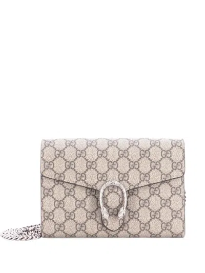 Pre-owned Gucci Dionysus Chain Wallet Gg Coated Canvas Small Crossbody Bag In Red