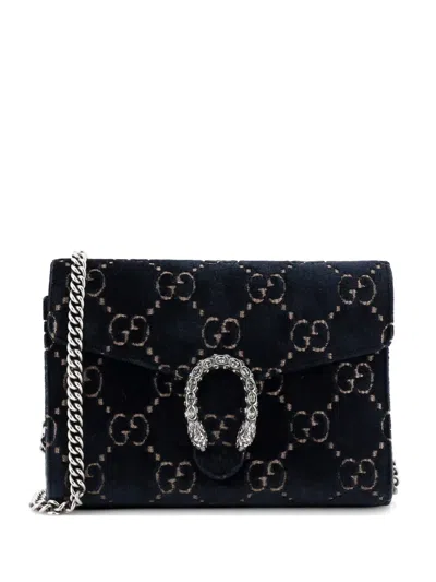 Pre-owned Gucci Dionysus Chain Wallet Gg Velvet Small Crossbody Bag In Blue