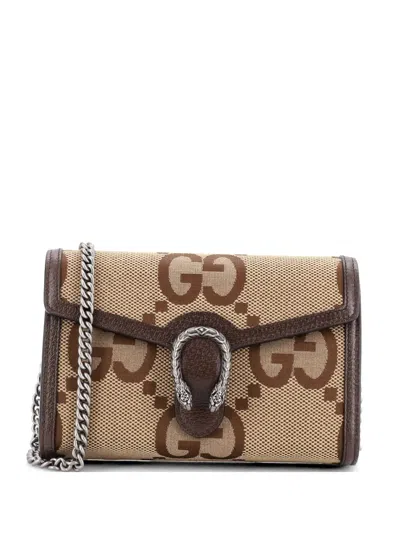 Pre-owned Gucci Dionysus Chain Wallet Jumbo Gg Canvas Small Crossbody Bag In Brown