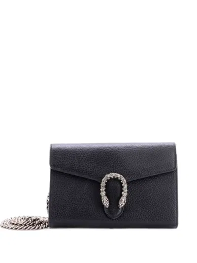 Pre-owned Gucci Dionysus Chain Wallet Leather With Embellished Detail Small Crossbody Bag In Black