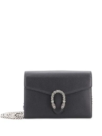Pre-owned Gucci Dionysus Chain Wallet Leather With Embellished Detail Small Crossbody Bag In Black