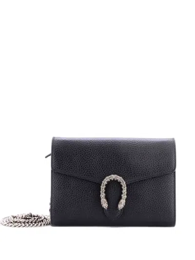 Pre-owned Gucci Dionysus Chain Wallet Leather With Embellished Detail Small Crossbody Bag In Black