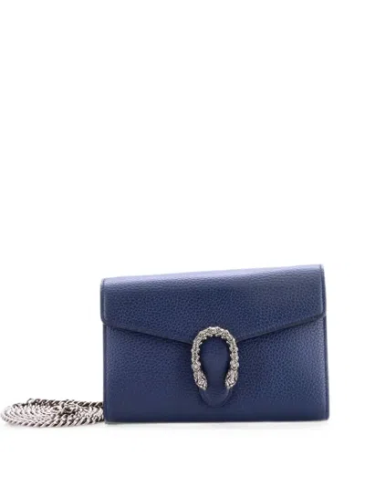 Pre-owned Gucci Dionysus Chain Wallet Leather With Embellished Detail Small Crossbody Bag In Blue