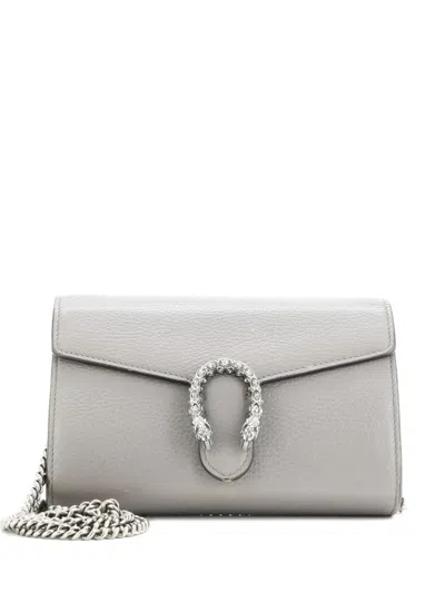 Pre-owned Gucci Dionysus Chain Wallet Leather With Embellished Detail Small Crossbody Bag In Gray