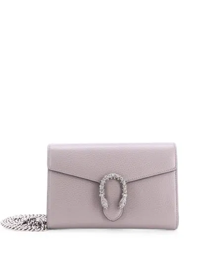Pre-owned Gucci Dionysus Chain Wallet Leather With Embellished Detail Small Crossbody Bag In Gray