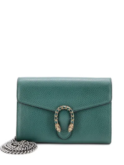 Pre-owned Gucci Dionysus Chain Wallet Leather With Embellished Detail Small Crossbody Bag In Green