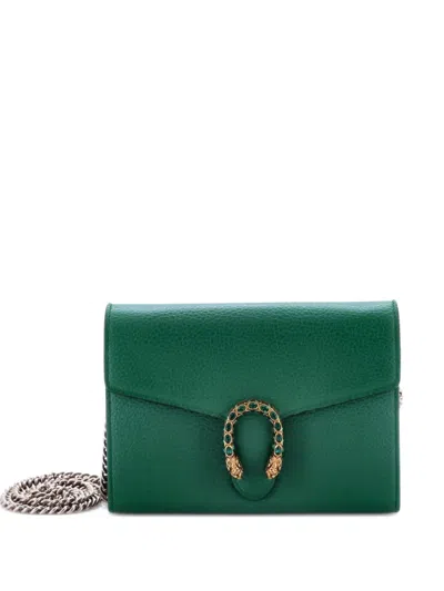 Pre-owned Gucci Dionysus Chain Wallet Leather With Embellished Detail Small Crossbody Bag In Green