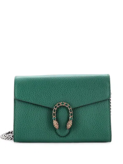 Pre-owned Gucci Dionysus Chain Wallet Leather With Embellished Detail Small Crossbody Bag In Green