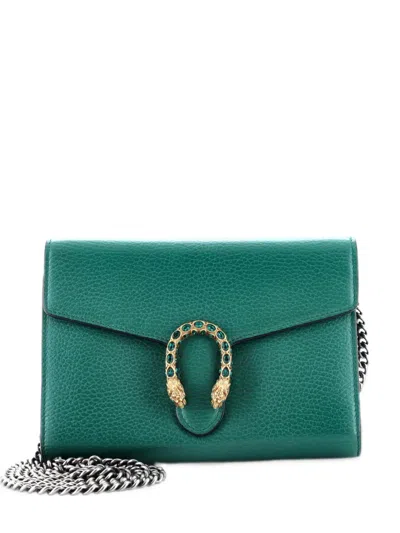 Pre-owned Gucci Dionysus Chain Wallet Leather With Embellished Detail Small Crossbody Bag In Green