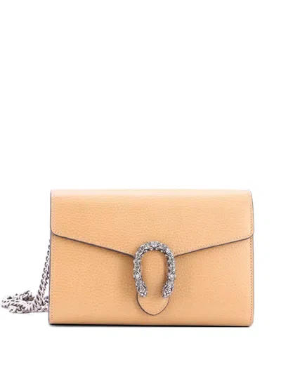 Pre-owned Gucci Dionysus Chain Wallet Leather With Embellished Detail Small Crossbody Bag In Neutral