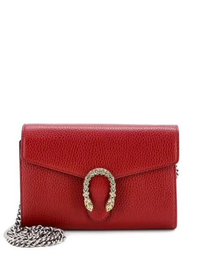 Pre-owned Gucci Dionysus Chain Wallet Leather With Embellished Detail Small Crossbody Bag In Red