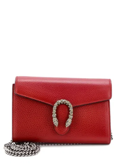 Pre-owned Gucci Dionysus Chain Wallet Leather With Embellished Detail Small Crossbody Bag In Red