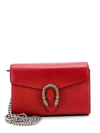 Pre-owned Gucci Dionysus Chain Wallet Leather With Embellished Detail Small Crossbody Bag In Red