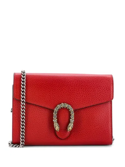 Pre-owned Gucci Dionysus Chain Wallet Leather With Embellished Detail Small Crossbody Bag In Red