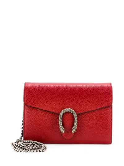 Pre-owned Gucci Dionysus Chain Wallet Leather With Embellished Detail Small Crossbody Bag In Red