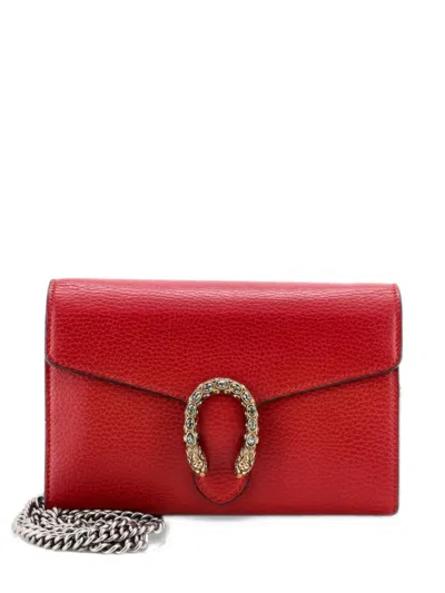 Pre-owned Gucci Dionysus Chain Wallet Leather With Embellished Detail Small Crossbody Bag In Red