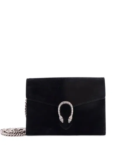 Pre-owned Gucci Dionysus Chain Wallet Suede Small Crossbody Bag In Black