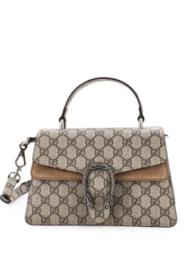 Pre-owned Gucci Dionysus Convertible Top Handle Bag Gg Coated Canvas Small Satchel In Brown