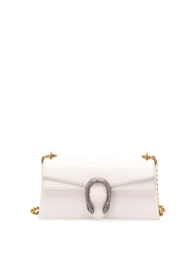 Gucci Dionysus Leather Shoulder Clutch Chain Buckle In White