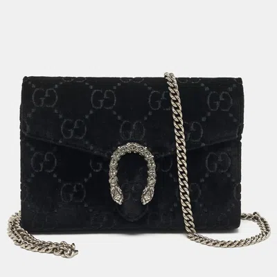 Pre-owned Gucci Dionysus Crystal Black Gg Velvet Wallet On Chain