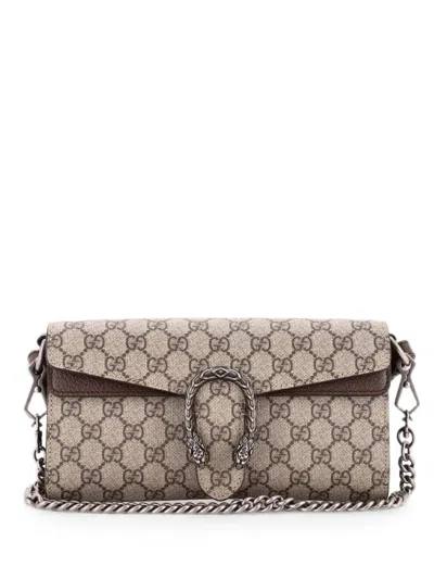 Pre-owned Gucci Dionysus East-west Flap Bag Gg Coated Canvas Small Shoulder Bag In Brown