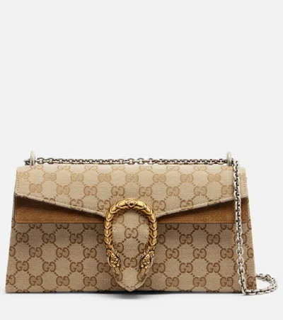 Gucci Dionysus Gg Canvas Small Suede-trimmed Crossbody Bag In Pink
