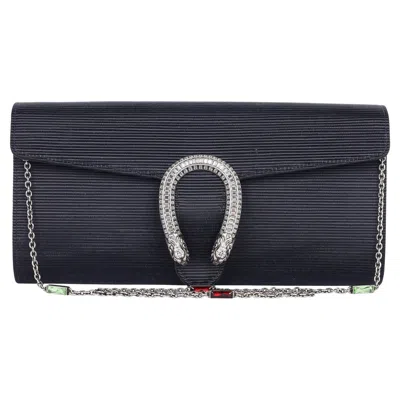 Pre-owned Gucci Dionysus Horseshoe Crystal Satin Ribbed Clutch Shoulder Bag Black
