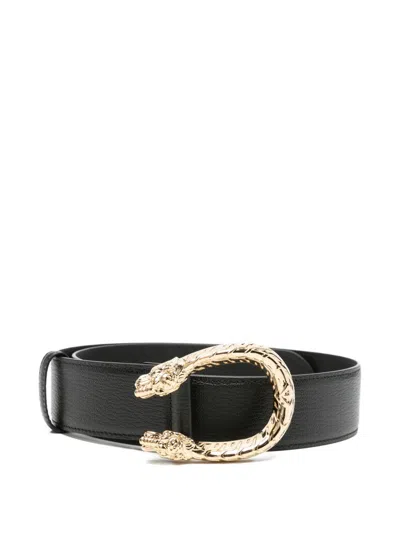 Gucci Dionysus Leather Belt Curved Tip Buckle In Black