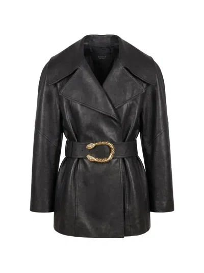 Gucci Dionysus Leather Jacket In Black