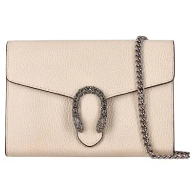 Pre-owned Gucci Dionysus Leather Wallet On Chain In Sand