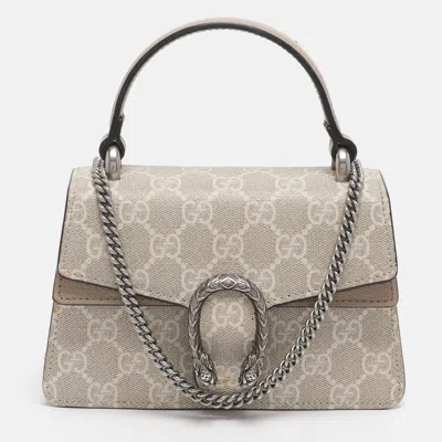 Pre-owned Gucci Dionysus Mini Beige Gg Supreme Canvas Top Handle Bag In Sand
