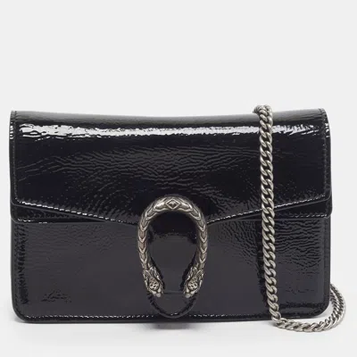 Pre-owned Gucci Dionysus Mini Black Patent Leather Shoulder Bag
